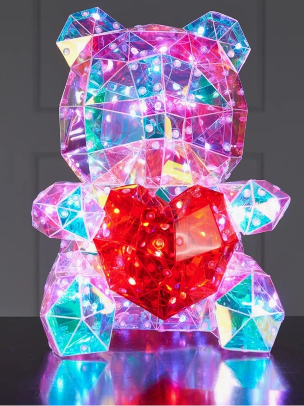 Iridescent Crystal LED Bear LIGHT with Red Heart Accent- NWT battery powered